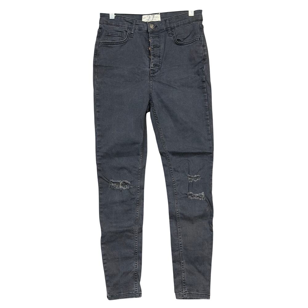 We The Free Womens Jeans Black Denim Mid Rise Skinny Distressed Button Fly 27